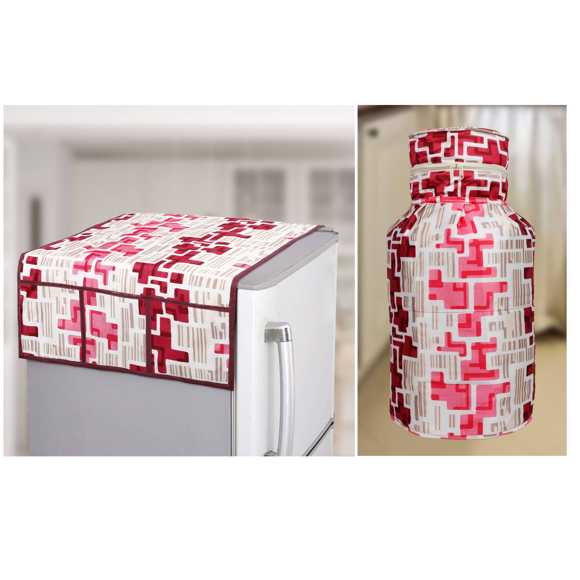 E-Retailer Set of 2 Polyester Red Fridge Top Cover E-Retailer Set of 2 Polyester Red Fridge Top Cover