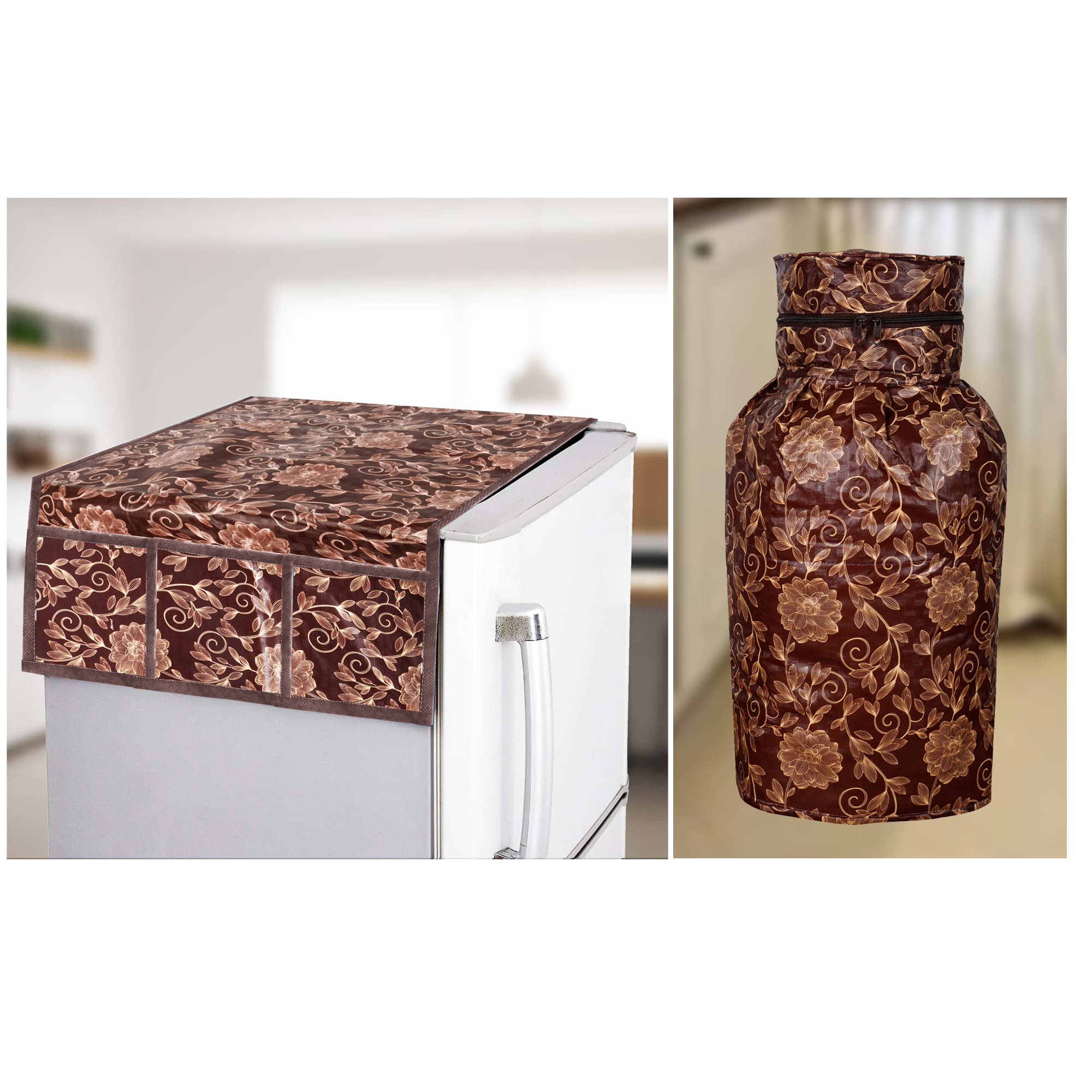 E-Retailer Set of 2 Polyester Brown Fridge Top Cover E-Retailer Set of 2 Polyester Brown Fridge Top Cover
