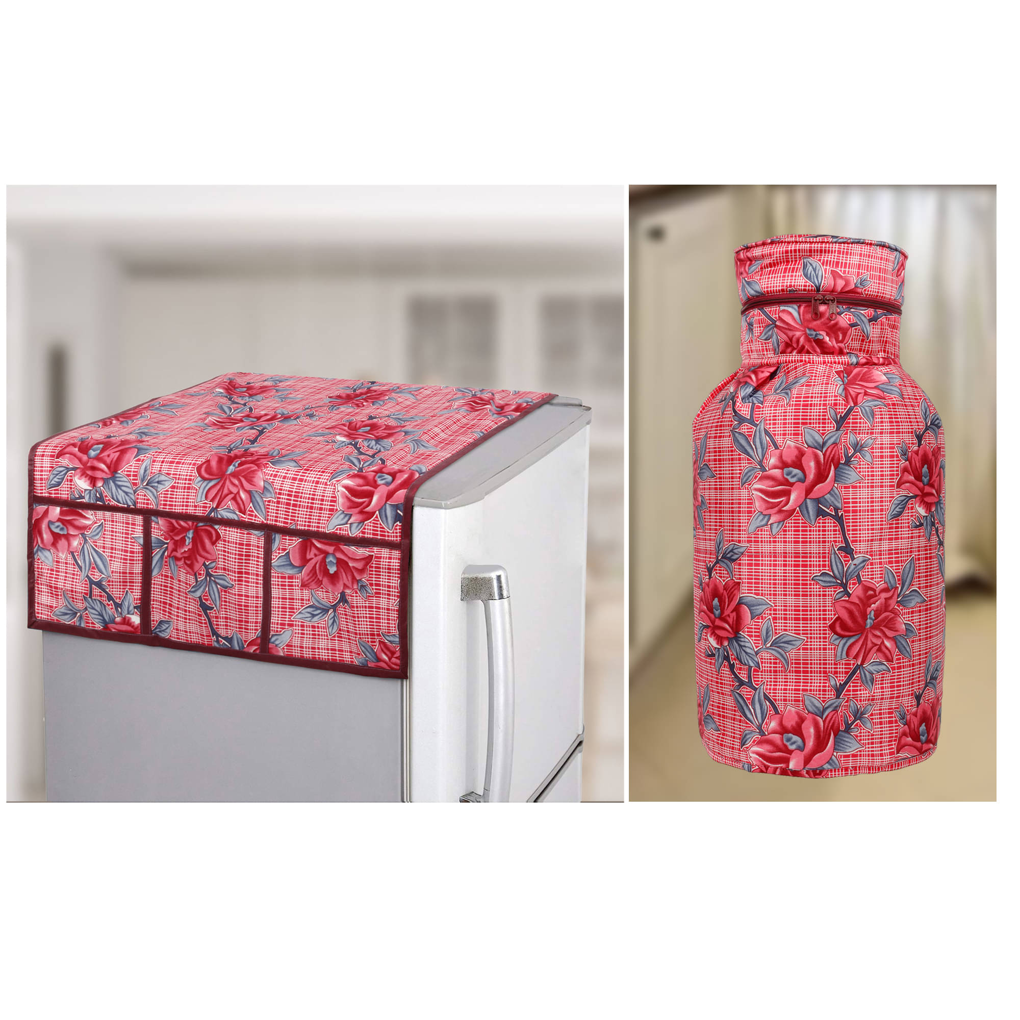 E-Retailer Set of 2 Polyester Red Fridge Top Cover E-Retailer Set of 2 Polyester Red Fridge Top Cover