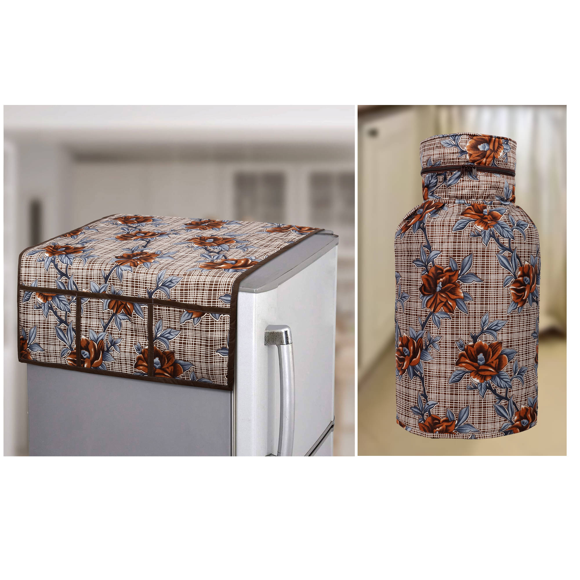     			E-Retailer Set of 3 Polyester Brown Fridge Top Cover