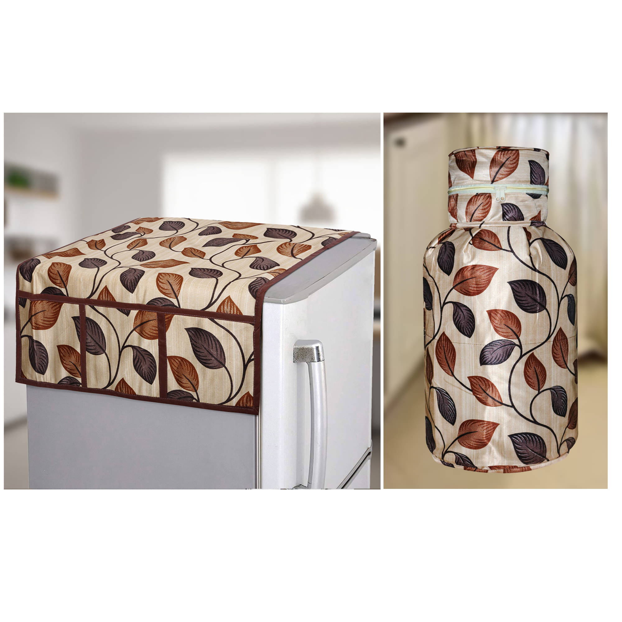 E-Retailer Set of 3 Polyester Beige Fridge Top Cover E-Retailer Set of 3 Polyester Beige Fridge Top Cover
