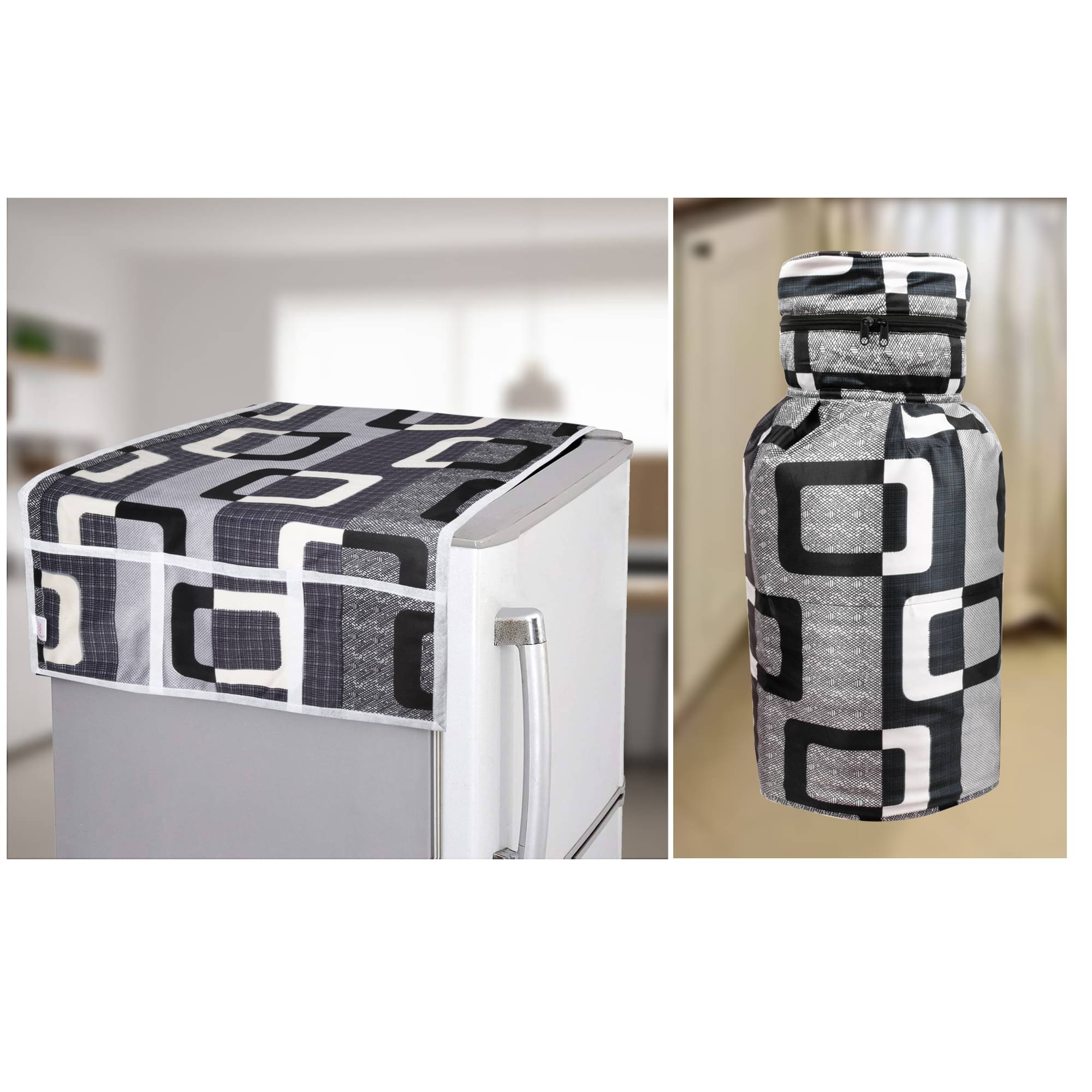 E-Retailer Set of 3 Polyester Black Fridge Top Cover E-Retailer Set of 3 Polyester Black Fridge Top Cover