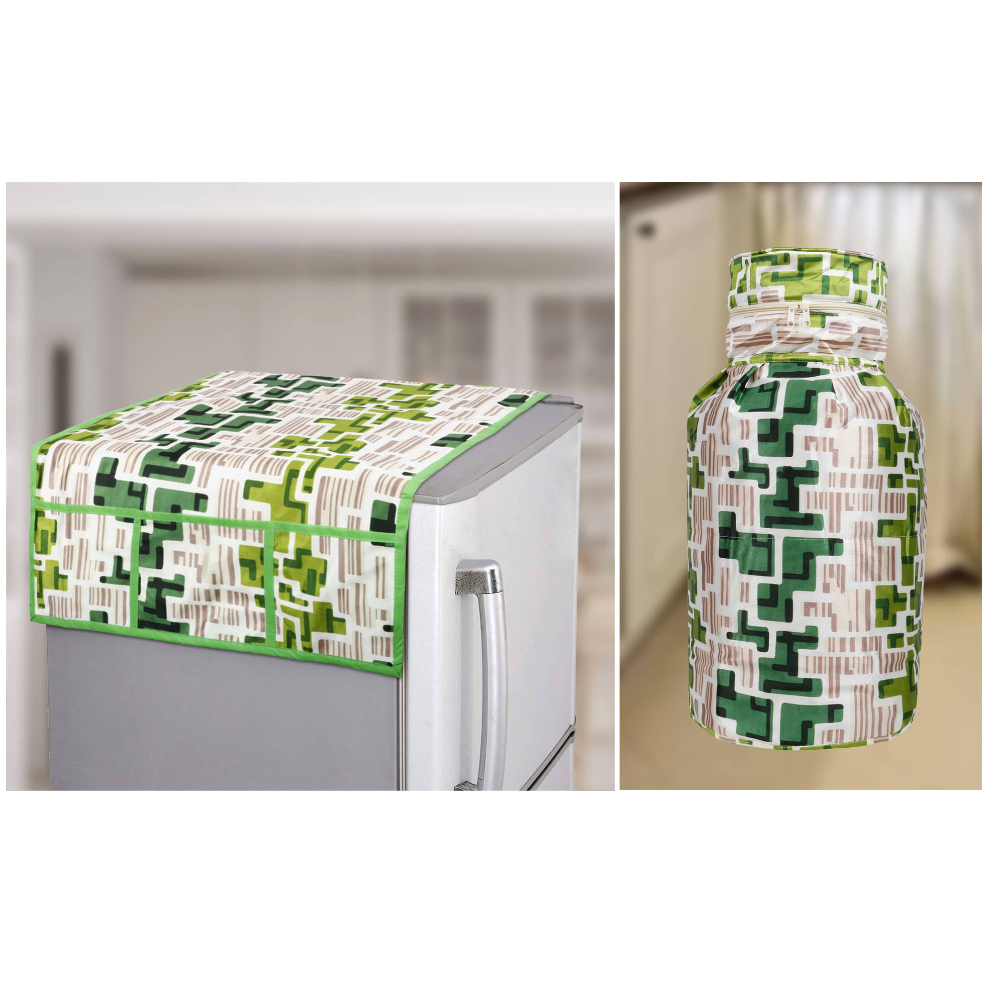     			E-Retailer Set of 3 Polyester Green Fridge Top Cover