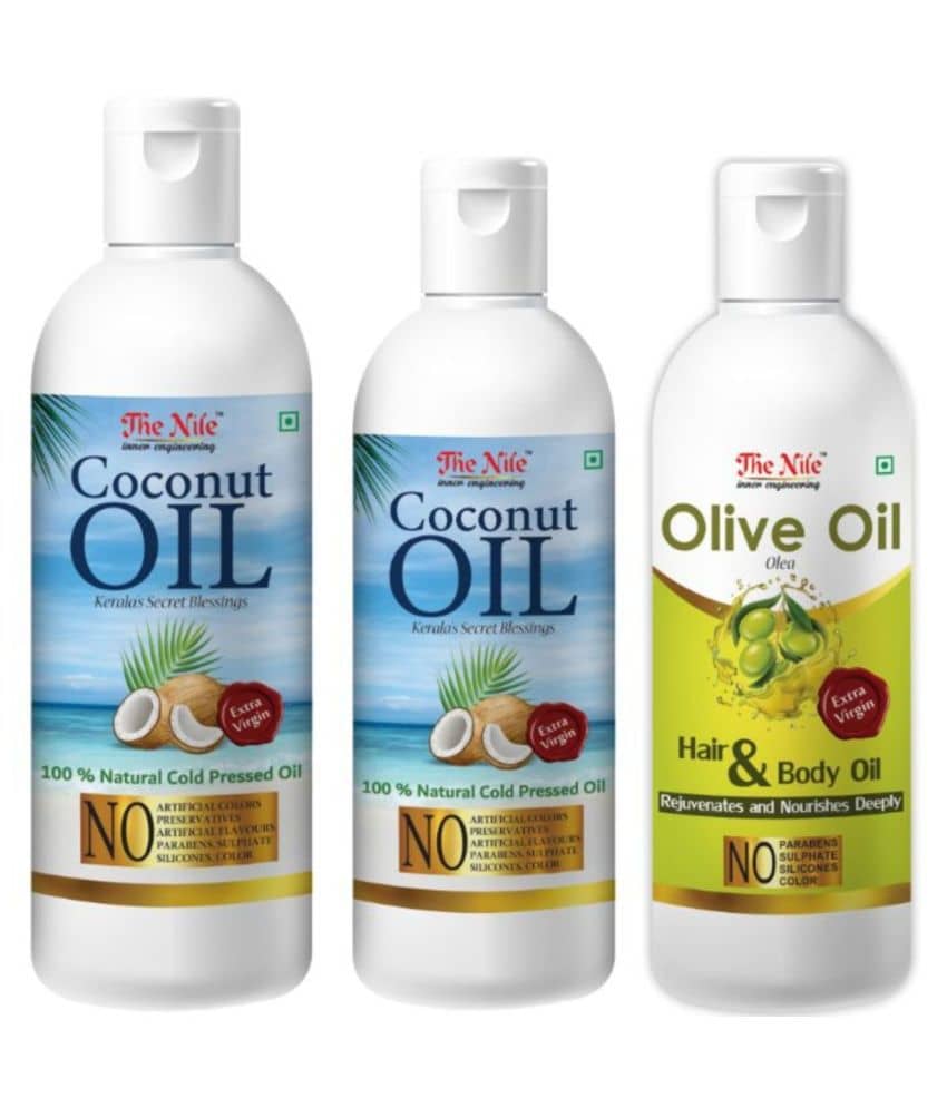 The Nile Coconut Oil 200 Ml + 100 ML (300 ML) + Olive Oil 100 ML 400 mL Pack of 3