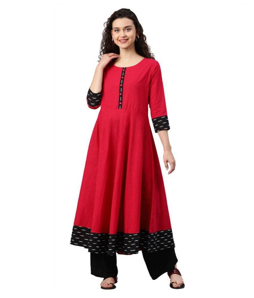     			Yash Gallery Pack of 1 Cotton Printed Flared Women's Kurti - ( Pink )