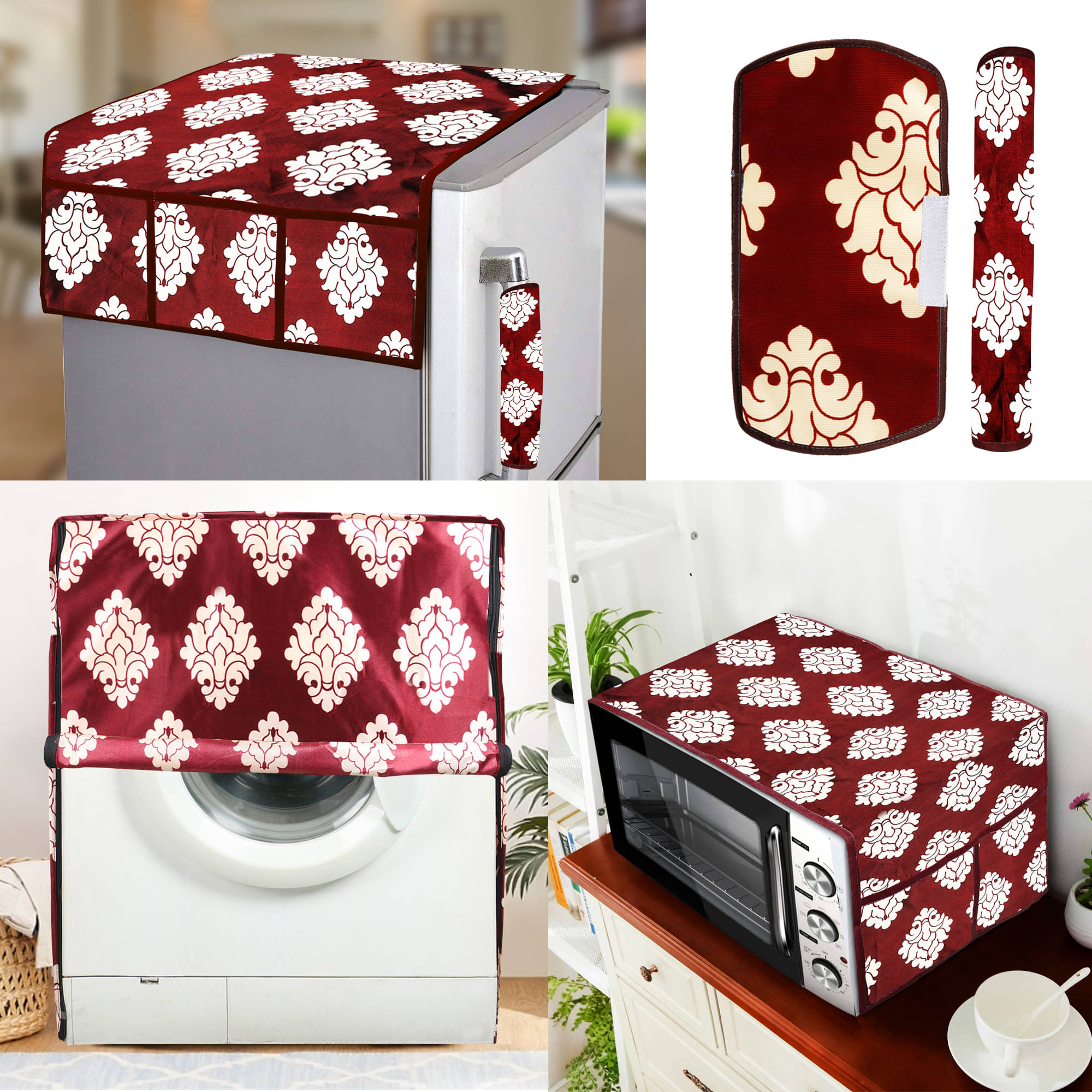     			E-Retailer Set of 5 Polyester Maroon Fridge Top Cover