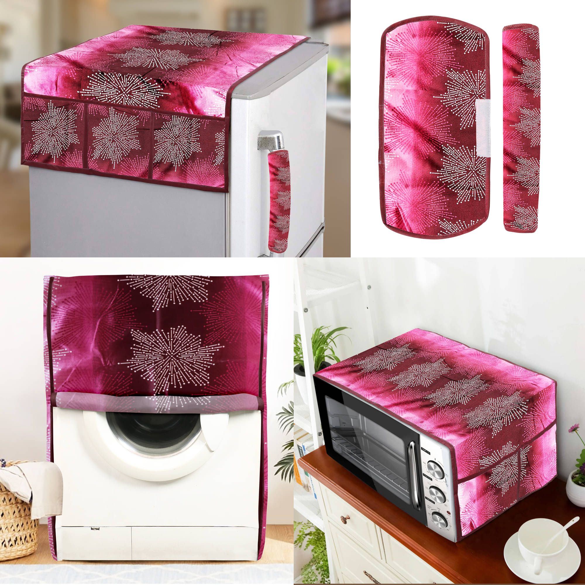E-Retailer Set of 5 Polyester Pink Fridge Top Cover E-Retailer Set of 5 Polyester Pink Fridge Top Cover