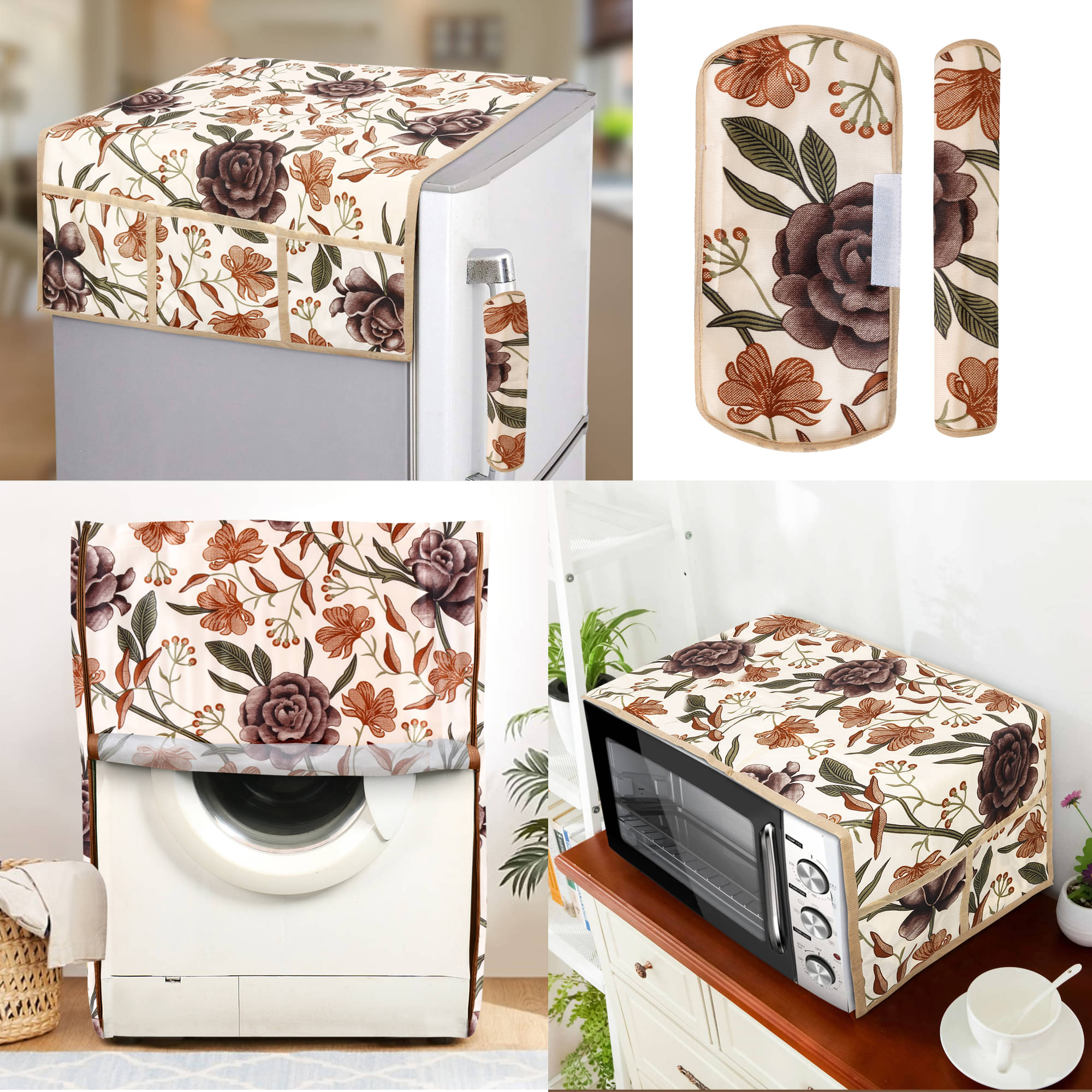 E-Retailer Set of 5 Polyester Brown Fridge Top Cover E-Retailer Set of 5 Polyester Brown Fridge Top Cover