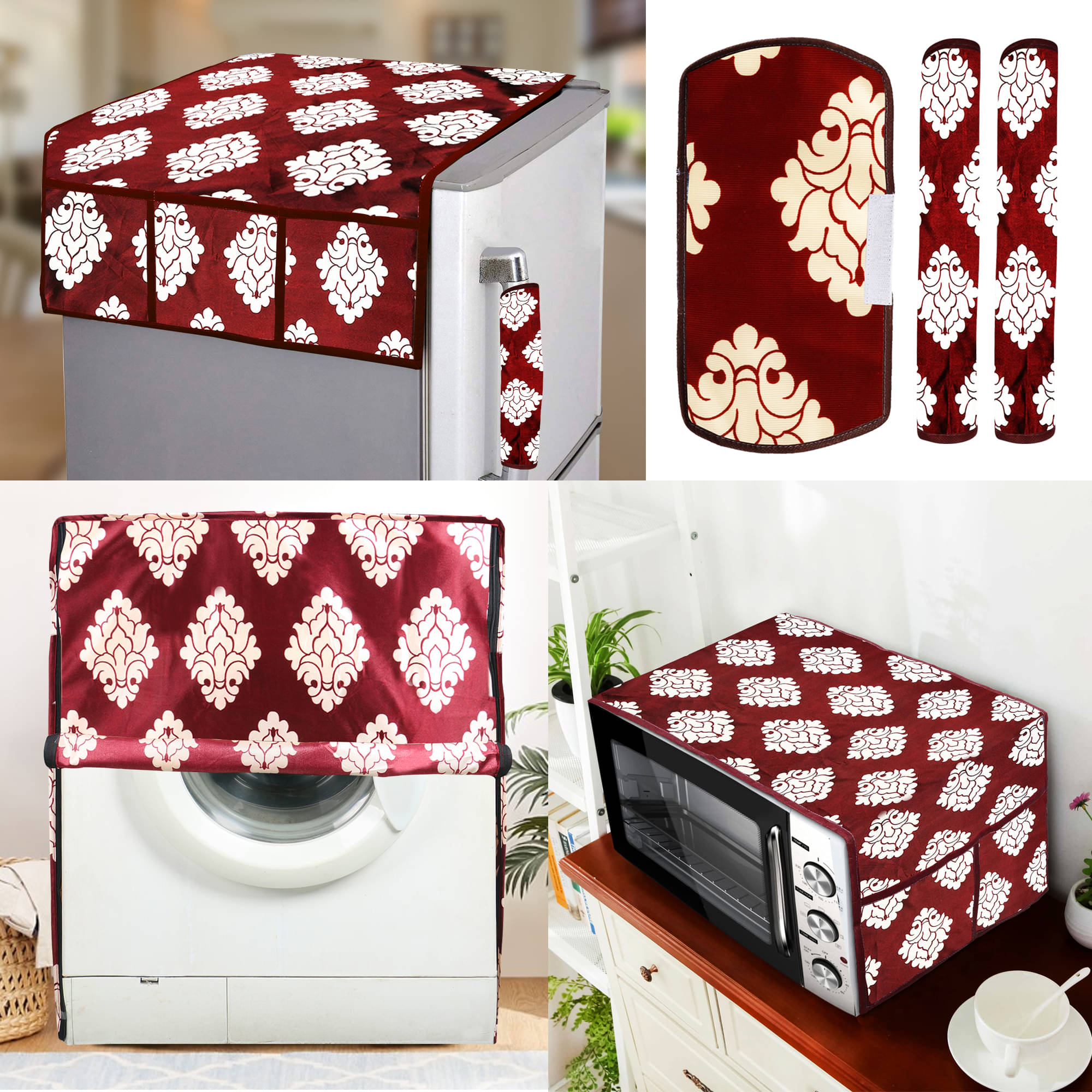     			E-Retailer Set of 6 Polyester Maroon Fridge Top Cover