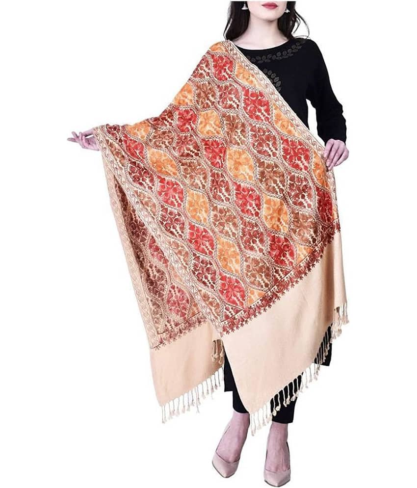 KASHMIRI Beige Wool Stoles - Dupattas & Shawls | Buy online on ZillyBuy