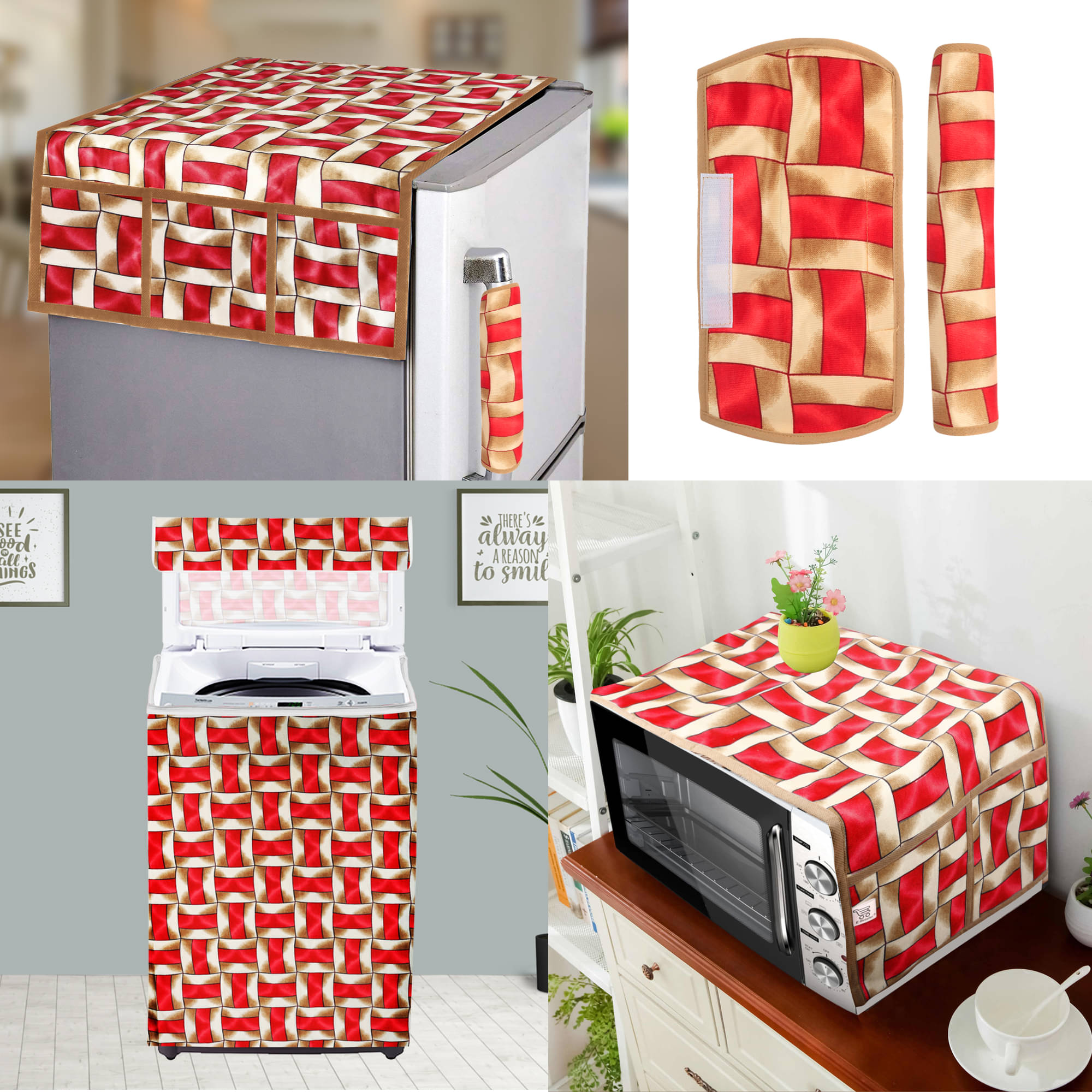 E-Retailer Set of 5 Polyester Red Fridge Top Cover E-Retailer Set of 5 Polyester Red Fridge Top Cover