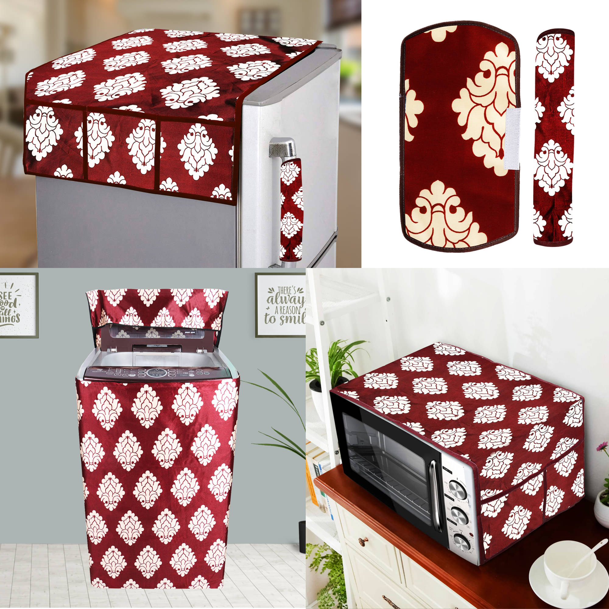 E-Retailer Set of 5 Polyester Maroon Fridge Top Cover E-Retailer Set of 5 Polyester Maroon Fridge Top Cover