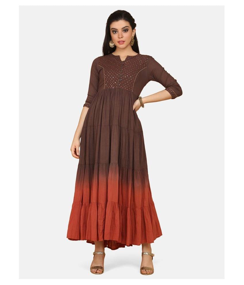     			Aarrah Brown Cotton Ethnic Gown