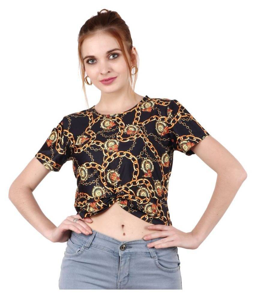POPWINGS Women's Polyester Crop Top ( Multicolor ) POPWINGS Women's Polyester Crop Top ( Multicolor )