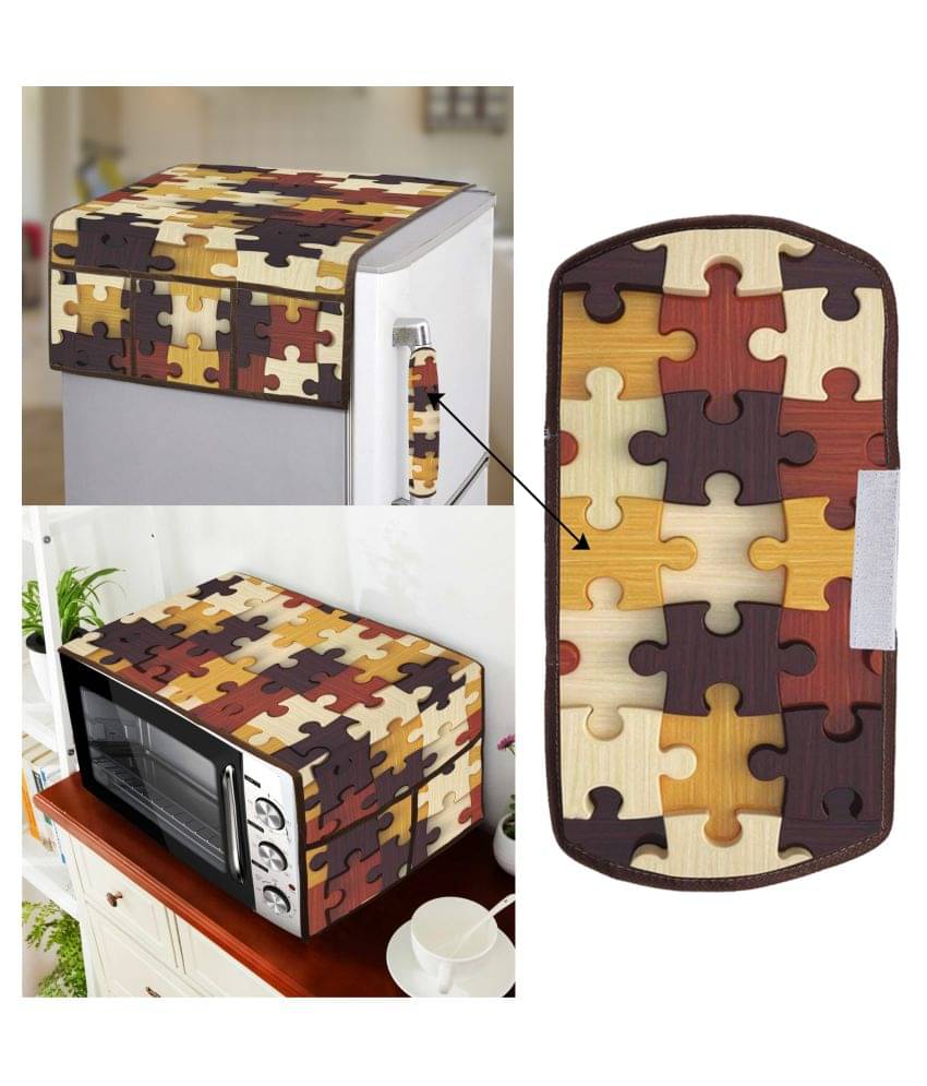 E-Retailer Set of 3 Polyester Brown Fridge Top Cover E-Retailer Set of 3 Polyester Brown Fridge Top Cover