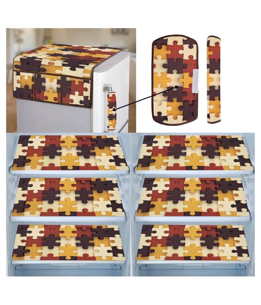     			E-Retailer Set of 9 PVC Brown Fridge Top Cover