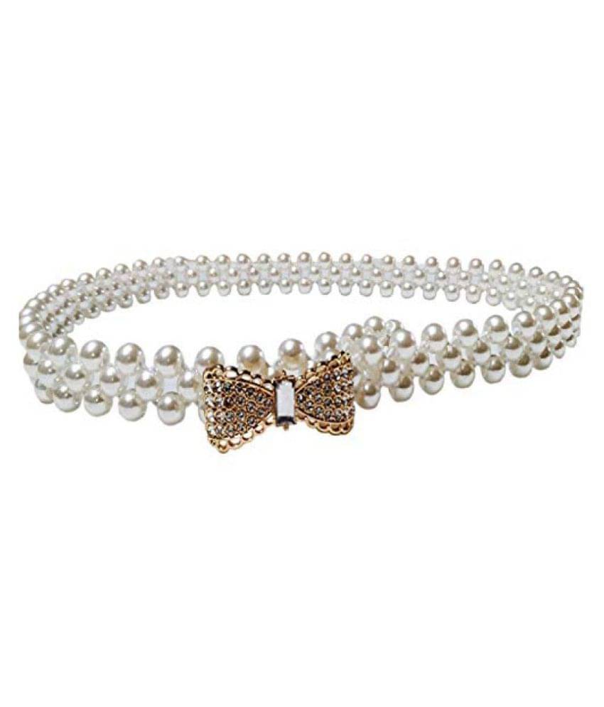 LIVISORB Female Stretchable pearl belt Golden buckle Free size white colour,for casual occasions (BL4007_WHITE2) LIVISORB Female Stretchable pearl belt Golden buckle Free size white colour,for casual occasions (BL4007_WHITE2)
