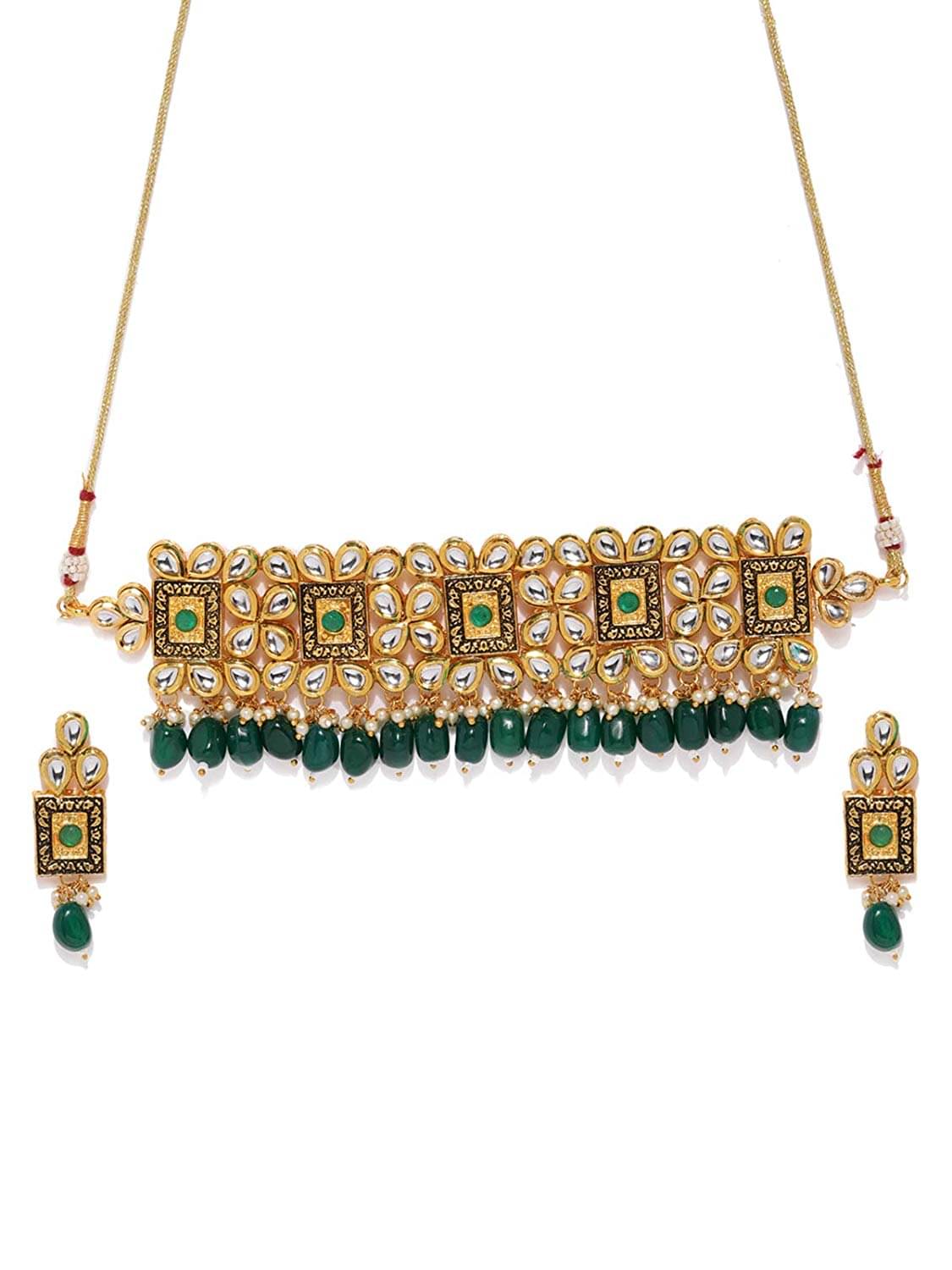 Asmitta Jewellery Copper Golden Choker Traditional Gold Plated Necklaces Set Asmitta Jewellery Copper Golden Choker Traditional Gold Plated Necklaces Set