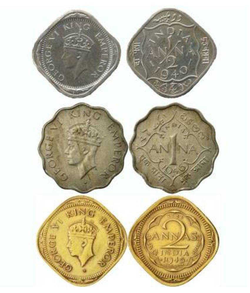     			PE - British India Coins - 1 anna , 1/2 anna , 2 anna - Old Coins - Set O 3 Coins - Good For Collection - Used Condition