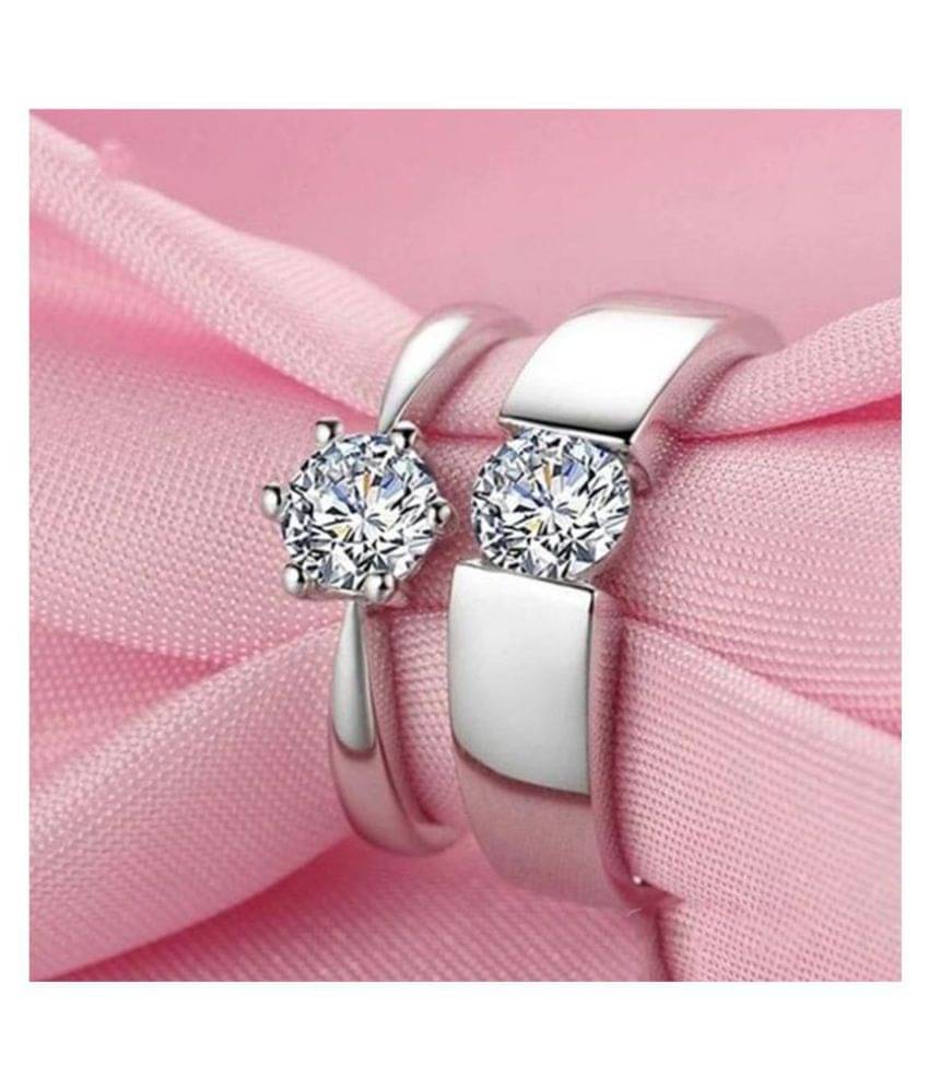     			Adjustable Couple Rings Set for lovers Silver Plated Solitaire for Men and Women