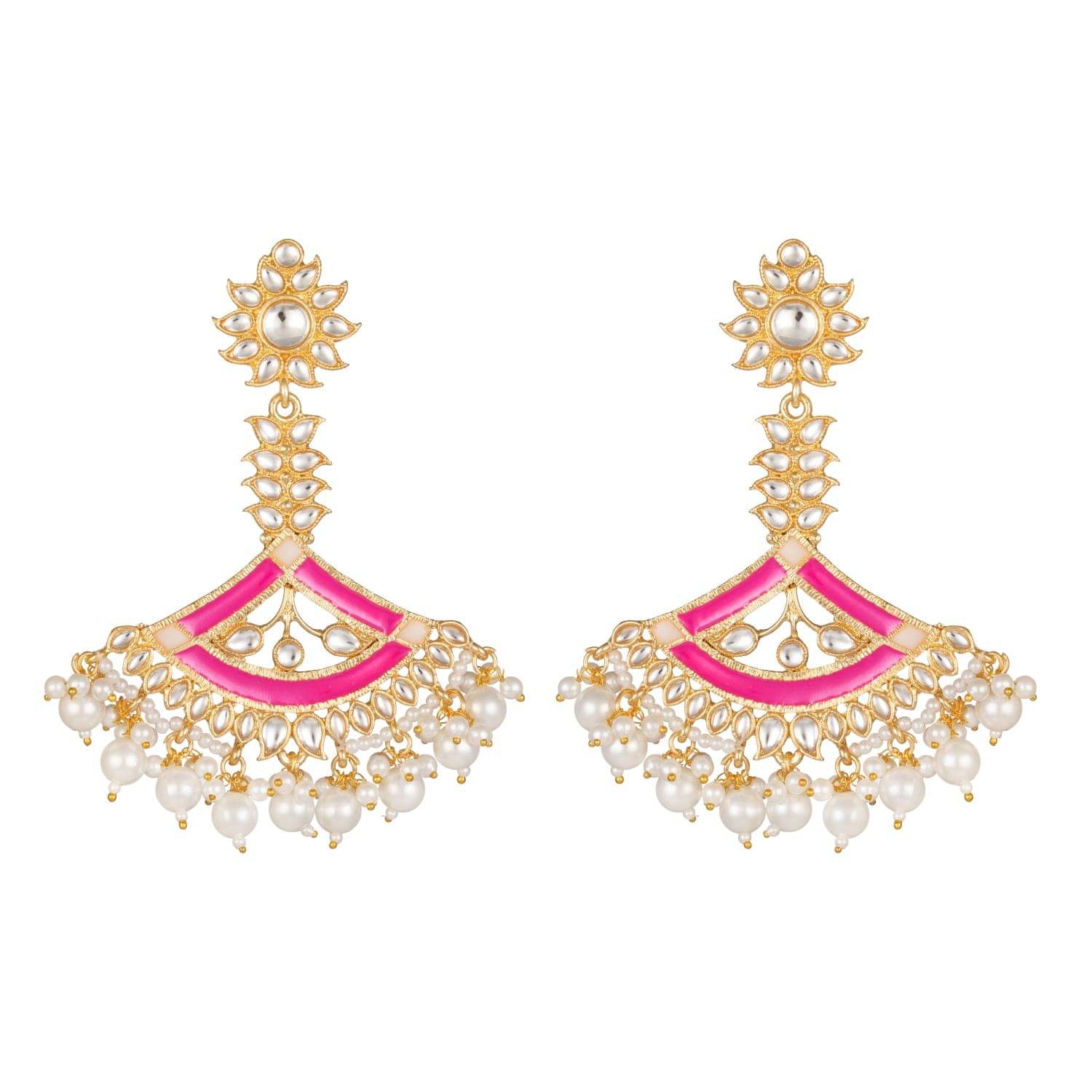     			Asmitta Wedding wear Kundan Pearl Studded Long Dangle Earrings