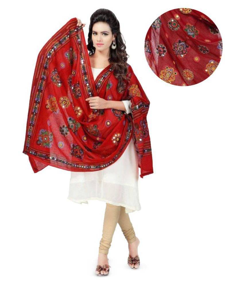 Raj Red Cotton Mirror Work Dupatta Raj Red Cotton Mirror Work Dupatta