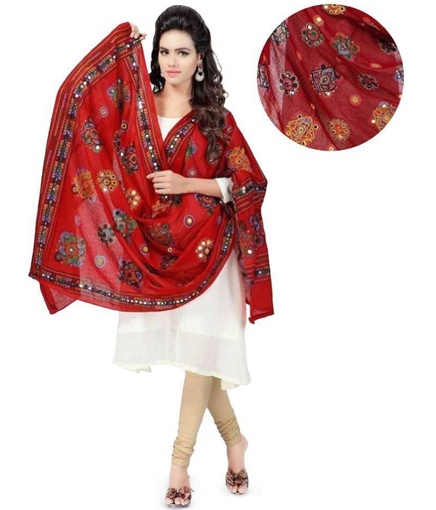 Raj Red Cotton Mirror Work Dupatta - Dupattas & Shawls | Buy online on ZillyBuy