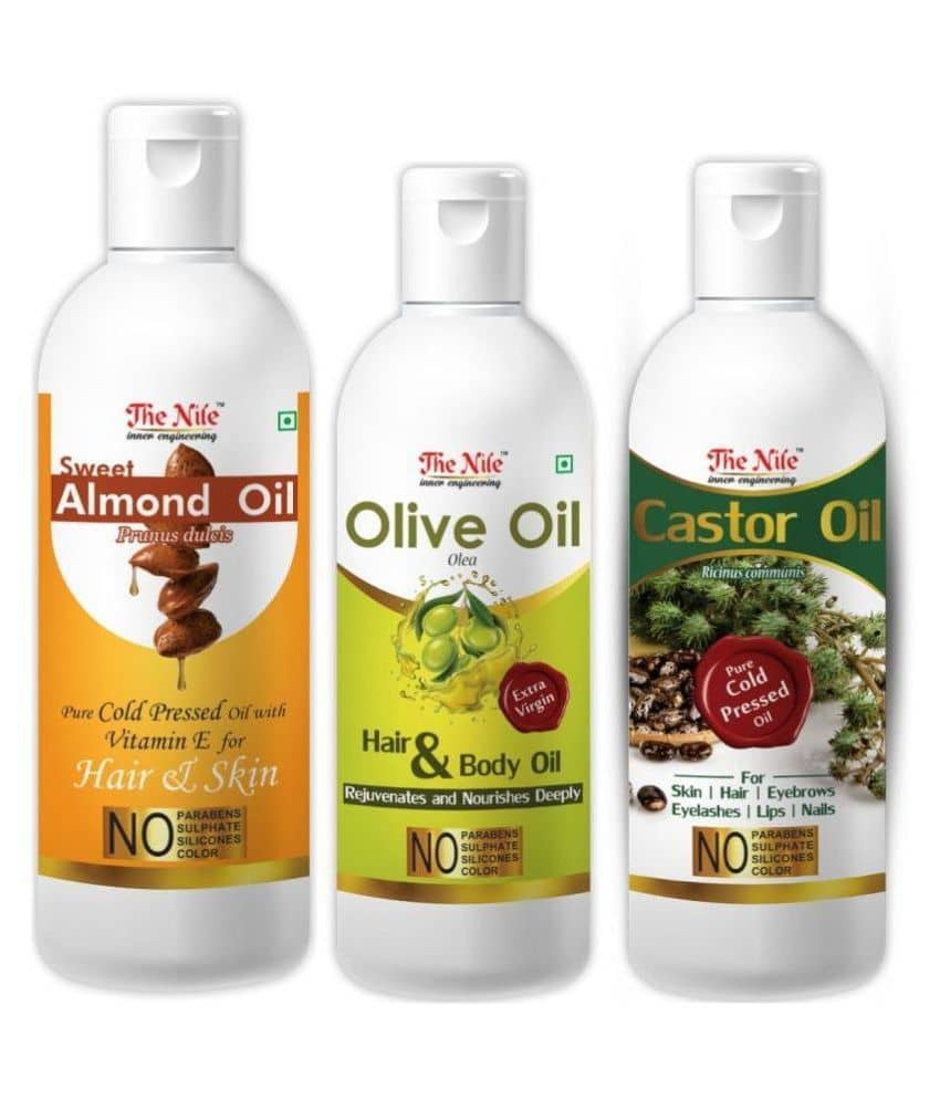 The Nile Almond Oil 150 ML + Castor Oil 100ML + Olive Oil 100 ML 350 mL Pack of 3