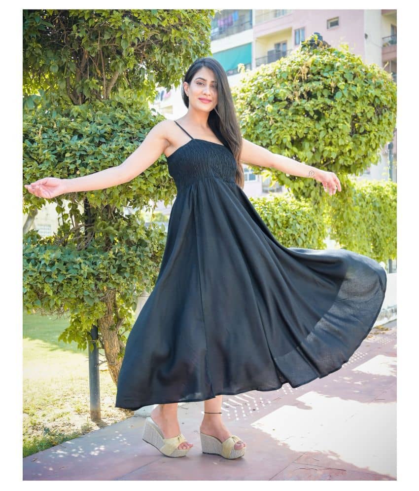 ZAMAISHA Women Rayon Fit & Flare Dress ( Black )