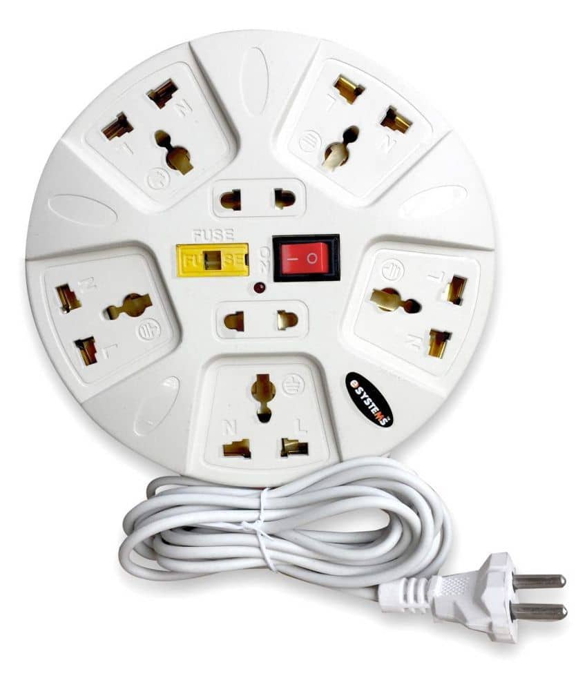 eSYSTEMS Extension Board, 6 Amp Multi Plug Point Strip, Led Indicator & Universal Sockets, Extension Cord (3.6 meter) (White)