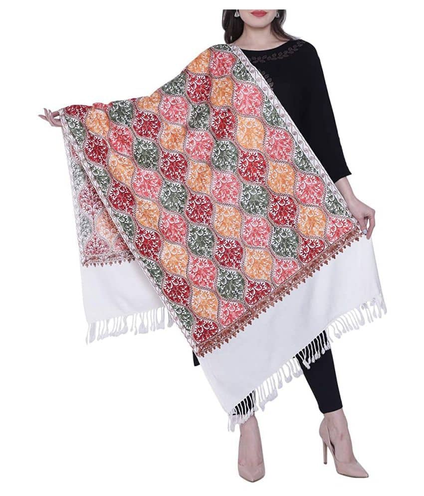 KASHMIRI White Wool Stoles - Dupattas & Shawls | Buy online on ZillyBuy
