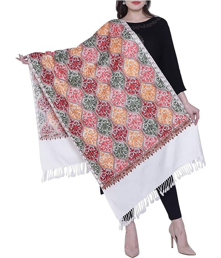 KASHMIRI White Wool Stoles - Dupattas & Shawls | Buy online on ZillyBuy