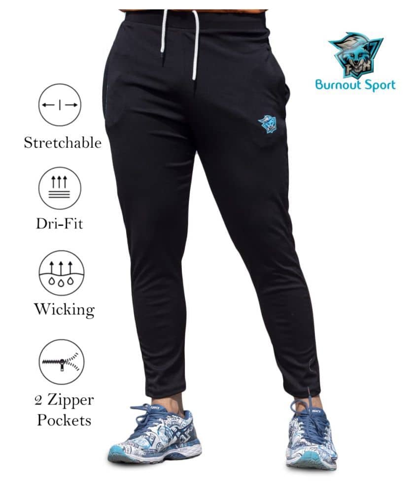 BURNOUT SPORT - Black Polyester Men's Trackpants ( Pack of 1 ) - Track Pants | Buy online on ZillyBuy