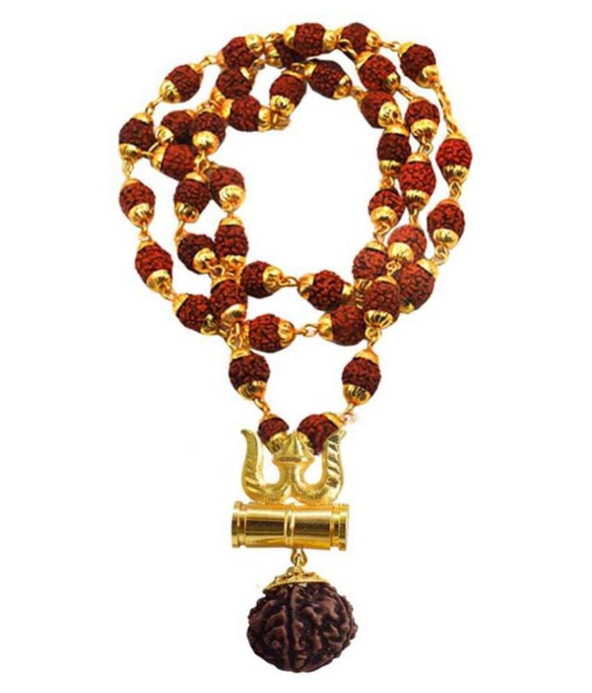     			Shiv Trishul & Damru Wood Shiv Shakti Kavach 5 Mukhi Rudraksha