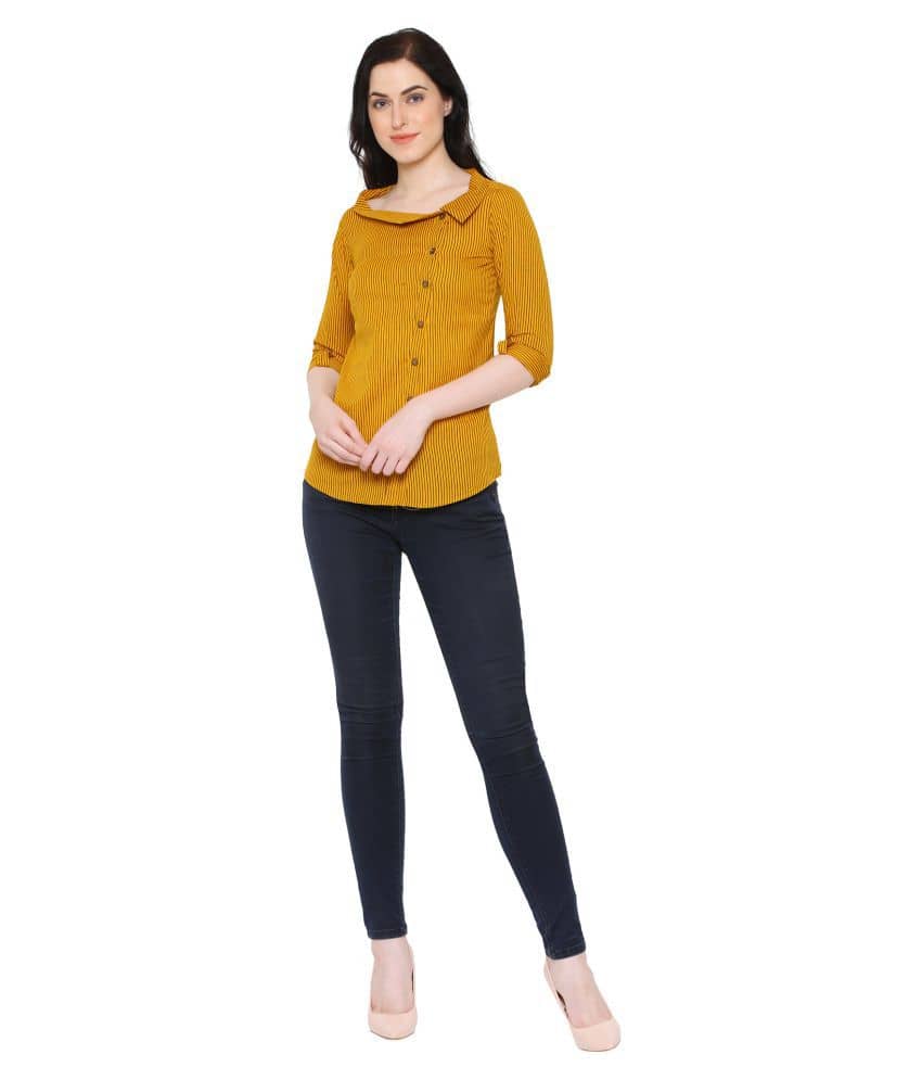 Yash Gallery Women Printed Cotton Shirt ( Yellow )