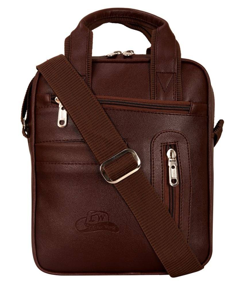     			Leather World - Brown Solid Messenger Bags