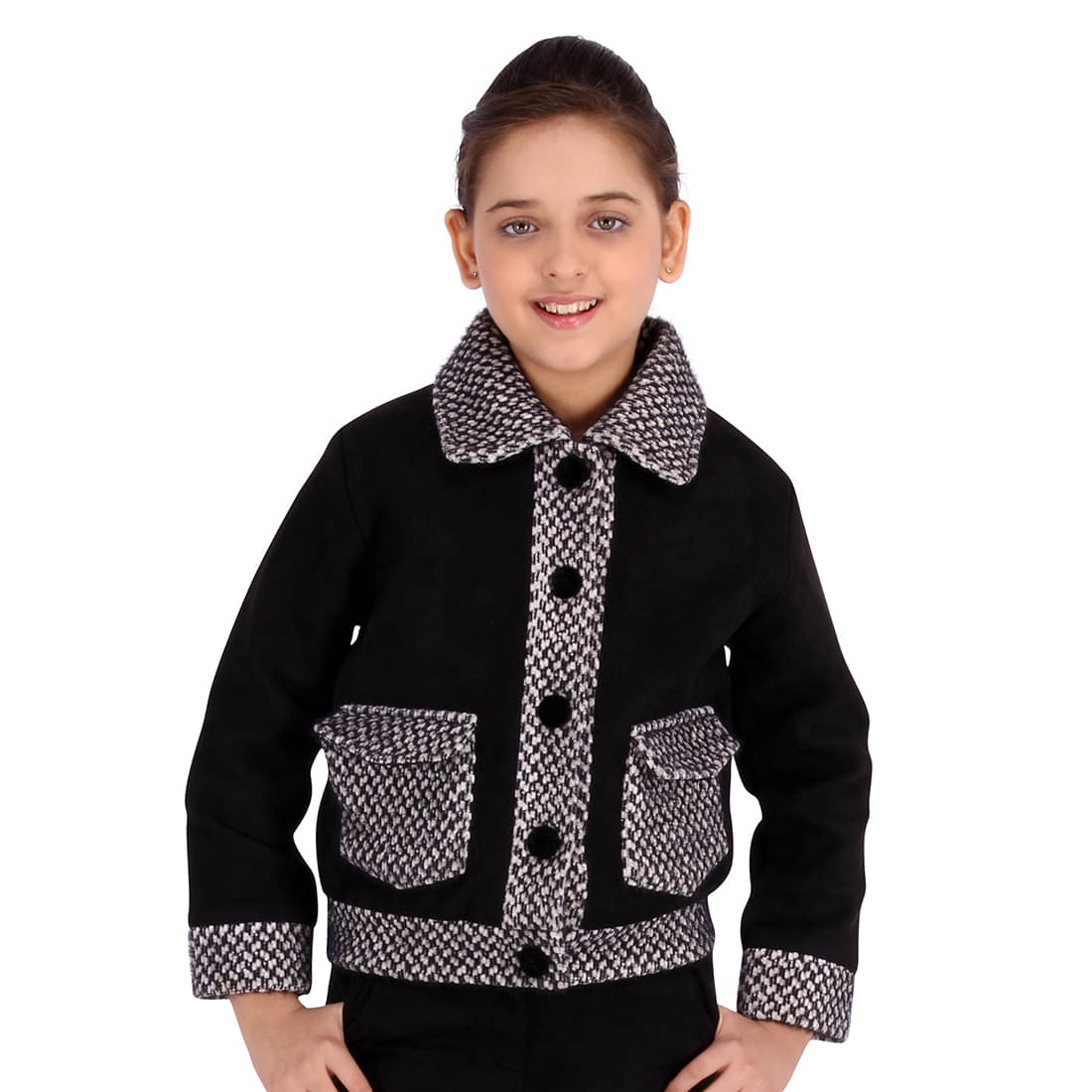     			Partywear Houndstooth Pattern Winter Coat
