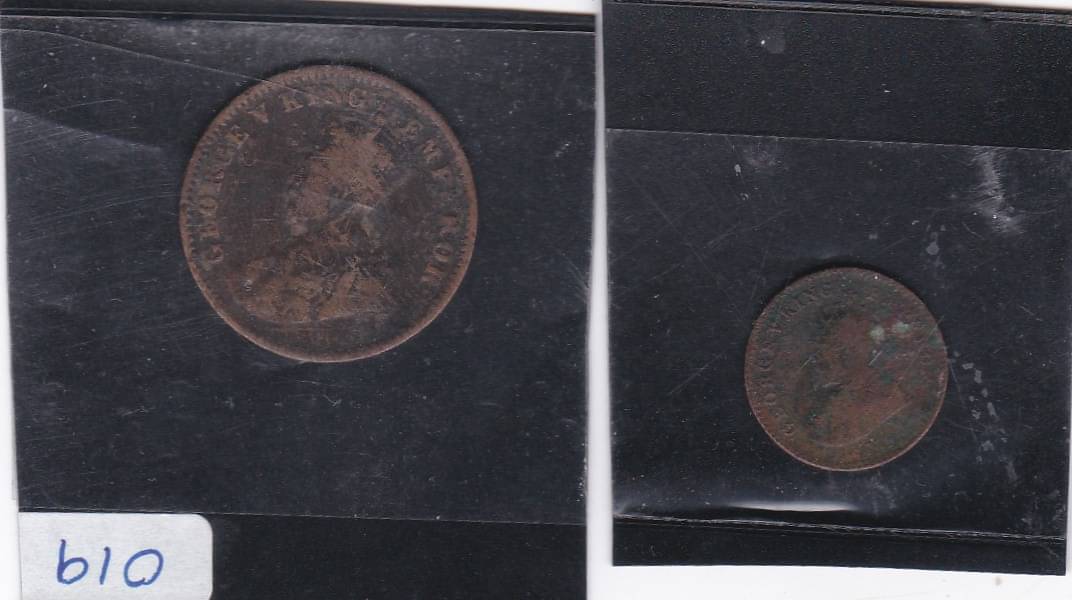     			GEORGE V 1/2 PICE AND ONE QUARTER ANNA 1920  USED SEE PHOTO