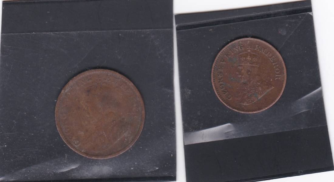     			GEORGE V 1/2 PICE AND ONE QUARTER ANNA 1930  USED SEE PHOTO