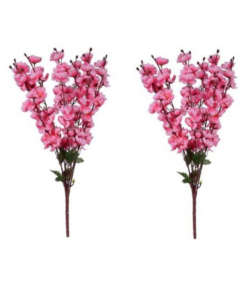 Green plant indoor Orchids Pink Artificial Flowers Bunch - Pack of 2