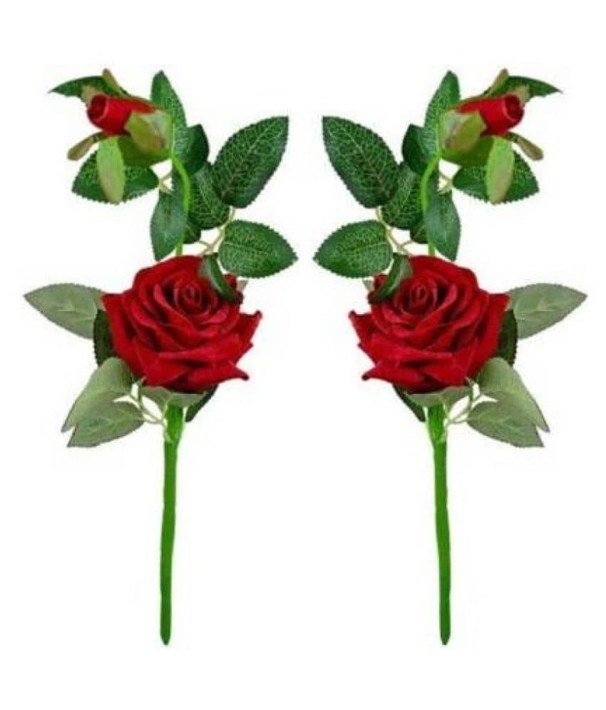Green plant indoor Rose Red Artificial Flowers - Pack of 2