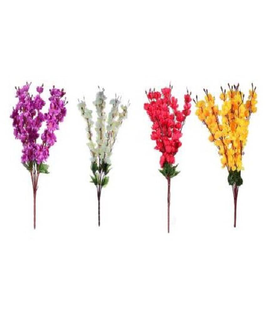     			Green plant indoor Orchids Multicolour Artificial Flowers Bunch - Pack of 4