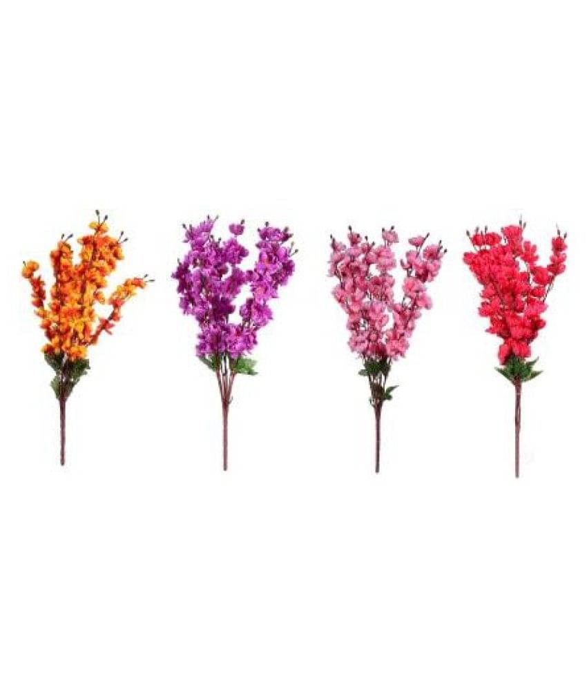 Green plant indoor Orchids Multicolour Artificial Flowers Bunch - Pack of 4 Green plant indoor Orchids Multicolour Artificial Flowers Bunch - Pack of 4