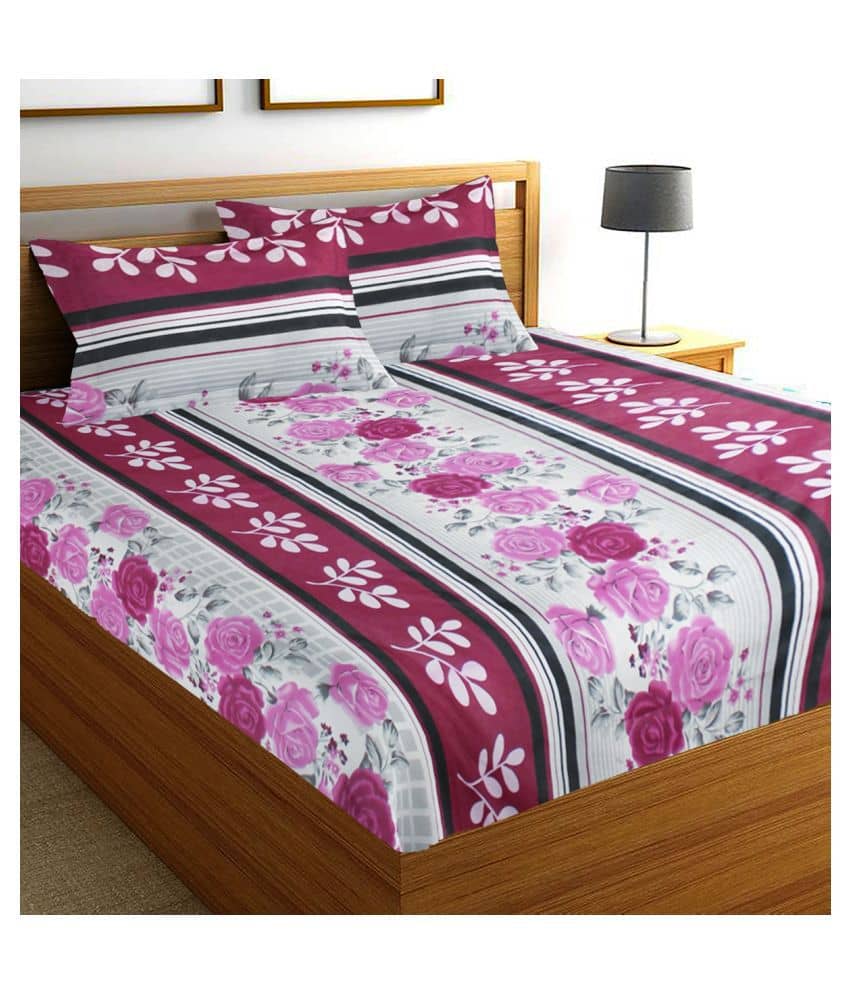 Home Candy Cotton Double Bedsheet ( Pink )