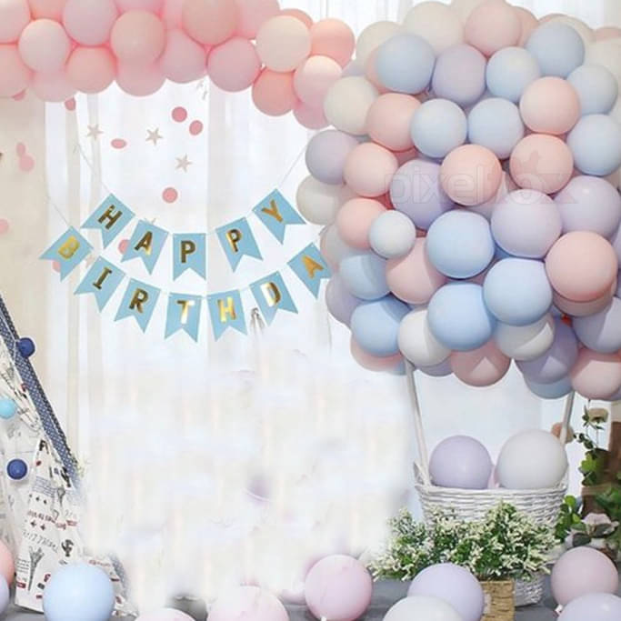     			Kiran Enterprises Happy Birthday Banner (Blue) + Multi Candy Balloons (Pack of 50)