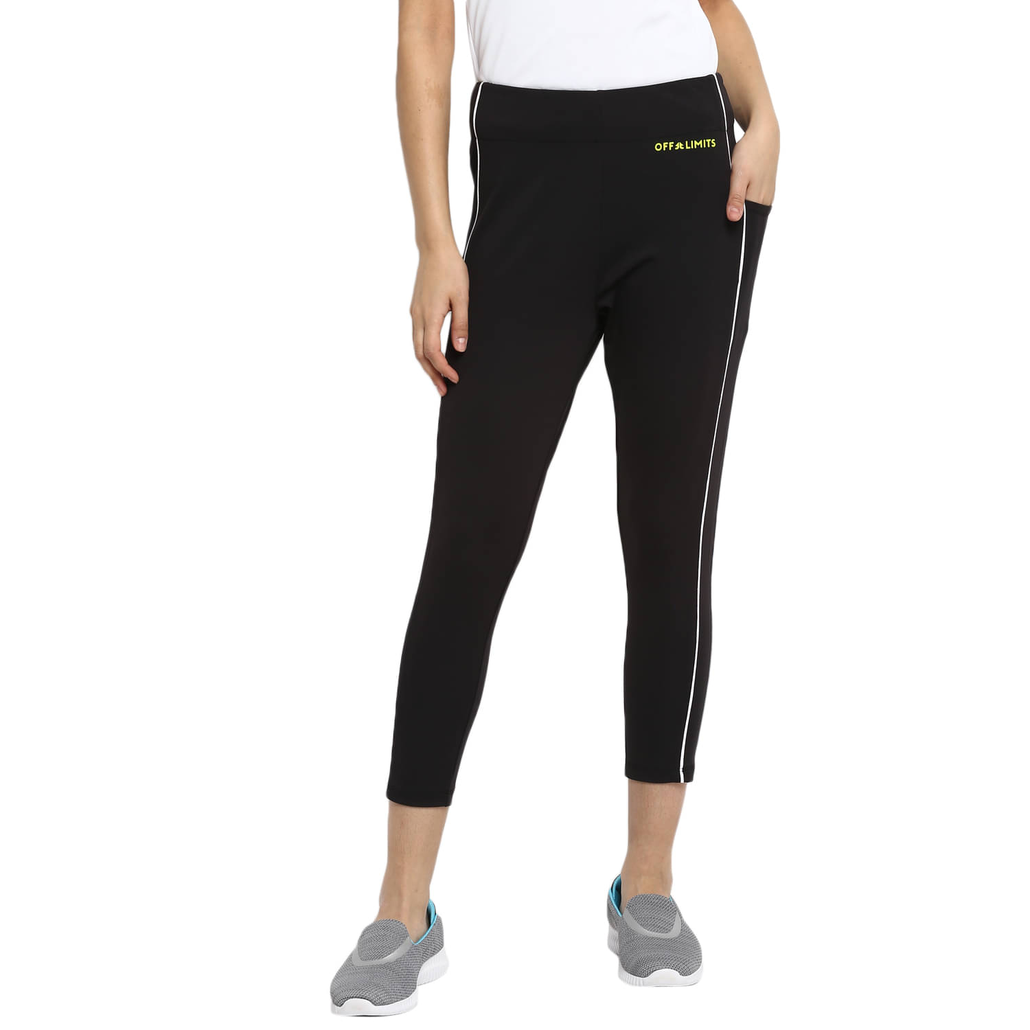     			OFF LIMITS Black Polyester Color Blocking Tights