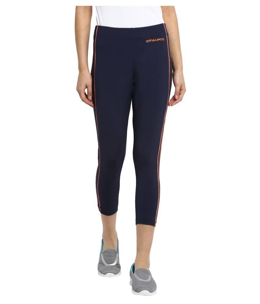     			OFF LIMITS Navy Polyester Color Blocking Tights