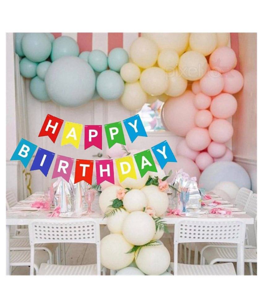     			Kiran Enterprises Happy Birthday Banner (Multi) + Multi Candy Balloons (Pack of 50)