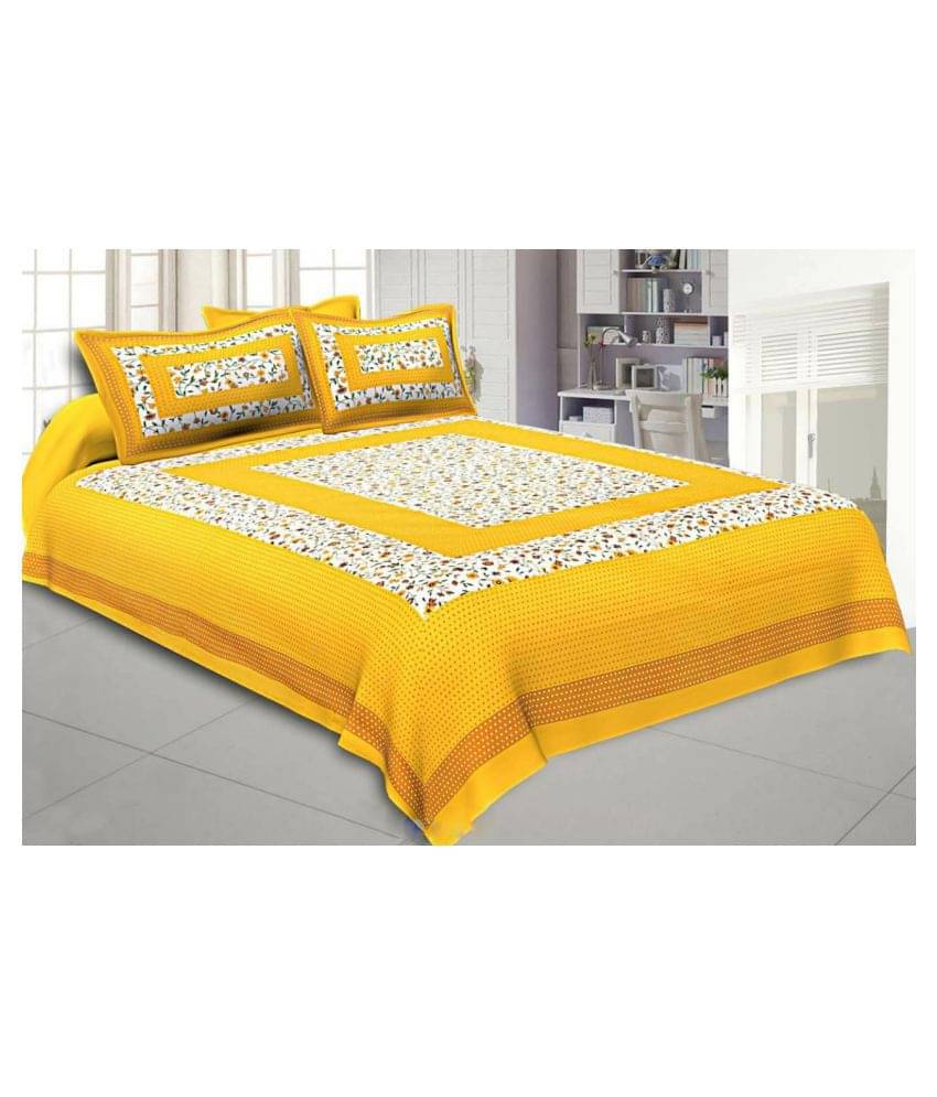     			Kush Creations Cotton Double Bedsheet ( Yellow )