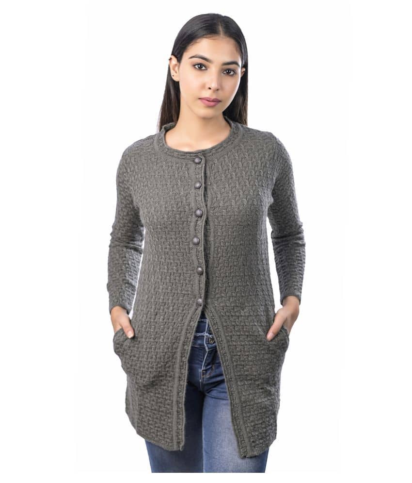 Ogarti Acrylic Round Neck Women's Cardigans Dress - Beige ( Single )